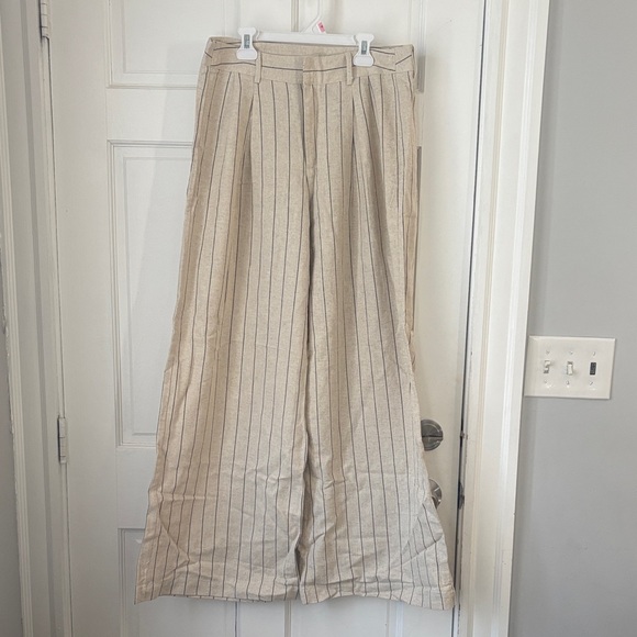 Vici Pants - Vici Beige Striped Wide Leg Pants